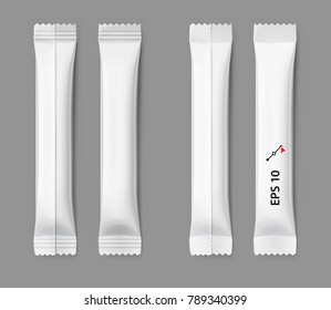 Universal mockups of blank packaging sticks. Vector illustration isolated on gray background, ready and simple to use for your design. The mock-up will make the presentation look realistic possible.