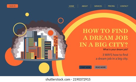 Ein universelles Modell eines Geländes mit einer Stadtlandschaft. Vektorgrafiken im Stil der Wohnung. Webseite mit Illustration von Wolkenkratzern.