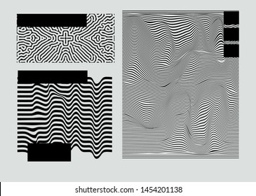 Universal Modern Geometric Shapes Set. Chaotic Glitch Art composition with Vector abstract design elements for web banner, posters, backgrounds. Vaporwave/ cyberpunk retrofuturistic style.