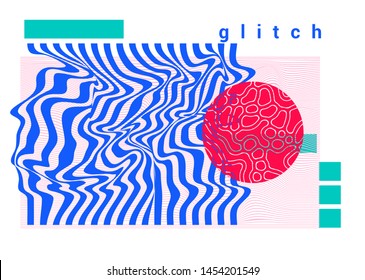 Universal Modern Geometric Shapes Set in Pastel colors. Chaotic Glitch Art composition with Vector abstract design elements for web banner, posters, covers, backgrounds. Vaporwave/ neo-memphis style.