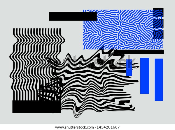 Universal Modern Geometric Shapes Set. Chaotic\
Glitch Art composition with Vector abstract design elements for web\
banner, posters, backgrounds. Vaporwave/ cyberpunk retrofuturistic\
style.