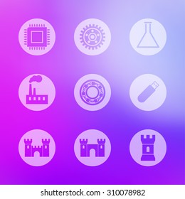 Universal modern icons for mobile or web interface on blurred background