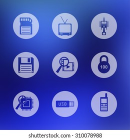 Universal modern icons for mobile or web interface on blurred background