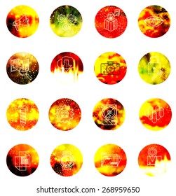 Universal modern icons on blur background. Icons for web and mobile app, business, finance, multimedia, hipster style