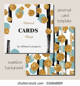 Universal Modern Stylish Card Template with Golden Glitter Dots. Seamless pattern.