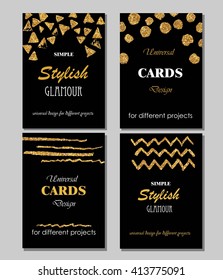 Universal Modern Stylish Cards Templates with Golden Glitter Abstract Shapes 