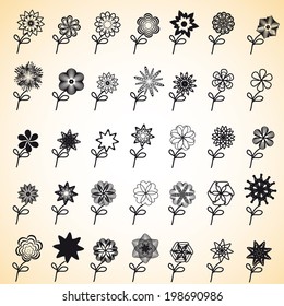 universal multifunctional vector collection of black flowers. Template for your design