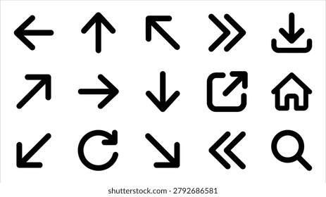 Universal navigation icon set for mobile and desktop user interface with navigation, interface