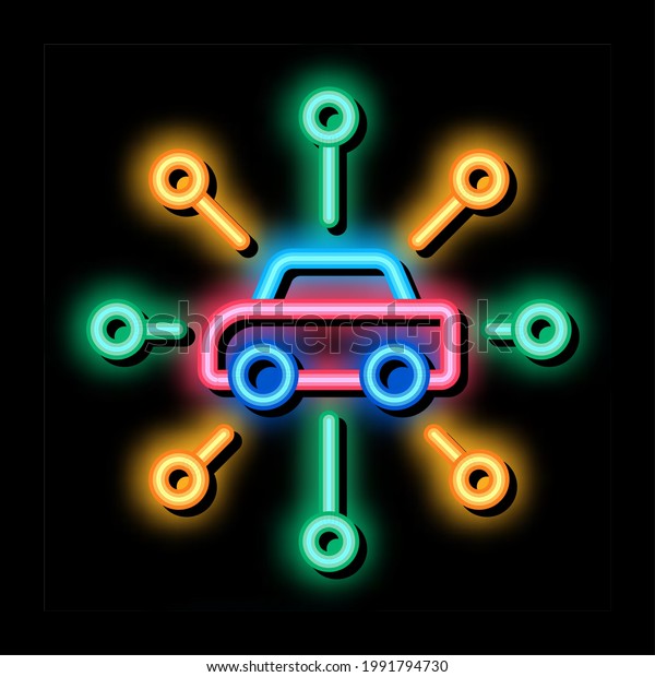 universal network of cars neon light sign\
vector. Glowing bright icon universal network of cars sign.\
transparent symbol\
illustration