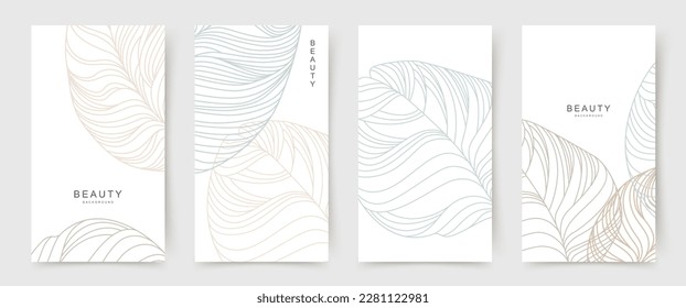 Universal neutral white background with floral elements. Beautiful banners with line art texture. Vector illustration for card, banner, invitation, social media post, poster, mobile apps, advertising