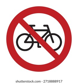 Símbolo prohibitivo universal sin bicicletas con barra circular roja y silueta de bicicleta para zonas de ciclismo restringidas y gráficos de seguridad de tráfico - Vector de Profesional Imagen de stock