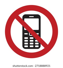 Símbolo prohibitivo universal sin uso de teléfono celular con barra circular roja e ícono de teléfono móvil para zonas de comunicación restringidas de seguridad pública y regulaciones de dispositivos Electrónicas - Alta Imagen de stock vectorial