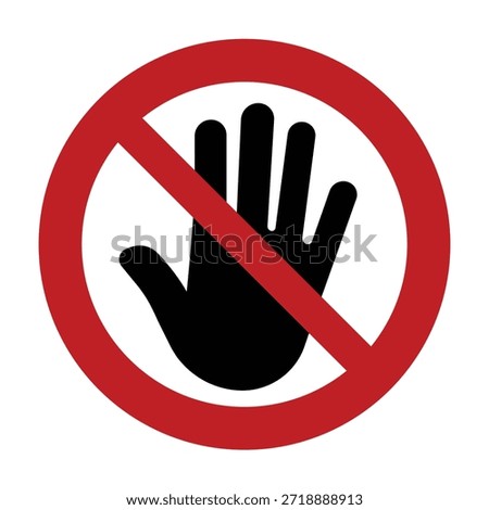Universal No Entry Prohibitory Symbol with Red Circle Slash and Black Stop Hand Gesture Icon for Safety Signage Access Control and Restricted Area Compliance - High Vectorial Stock Image