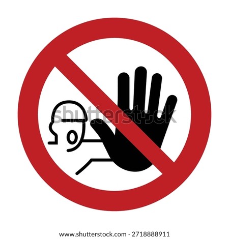 Universal No Unauthorised Entry Prohibitory Symbol with Red Circle Slash and Stop Hand Gesture Icon for Restricted Area Access Control and Security Policy Compliance - High Vectorial Stock Image