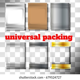 Universal packing with white, grey, transparent, gold, silver material. Using for moc-kup in presentation.