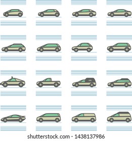Universal passenger car vector icon set, stripes flat vector