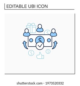 Universal Payment Line Icon. Lump Sum People Payment. Cash For Everyone. Basic Income Concept. Isolated Vector Illustration.Editable Stroke