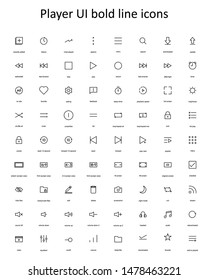 universal player icons set. UI video player bold line icons pack. big pack UX and UI icons.