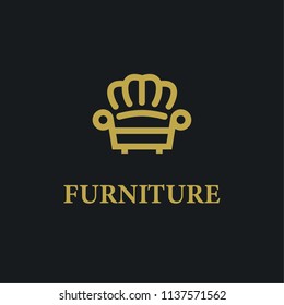 Universal premium furniture logo. Luxury universal interior design logotype symbol. Style line couch sofa chair icon sign.