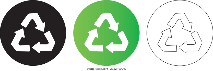 Ícone Reciclável Universal Definido em Quadros Circulares Preto e Verde