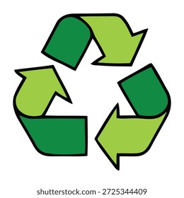 Das universelle Recycling-Symbol, bestehend aus drei Verfolgungspfeilen, die einen Mobius-Streifen bilden und Wiederverwendung und Nachhaltigkeit bedeuten.