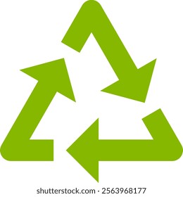 Universal recycling symbol featuring three green arrows in a continuous loop, representing the transformation of waste into reusable resources for eco conscious living