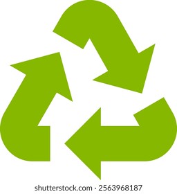 Universal recycling symbol featuring three green arrows in a continuous loop, representing the transformation of waste into reusable resources and promoting sustainability