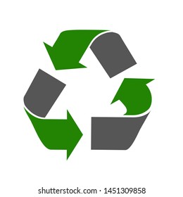 The universal recycling symbol. International symbol used on packaging to remind people to dispose of it in a bin instead of littering. Icon isolated on white background. Vector illustration.