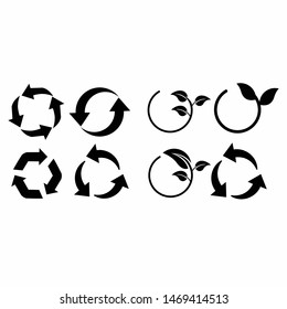 The universal recycling symbol. International symbol used on packaging to remind people to dispose of it in a bin instead of littering. Black icons isolated on white background. Vector illustration