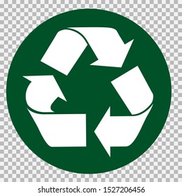 The universal recycling symbol. International symbol used on packaging to remind people to dispose of it in a bin instead of littering. Icon isolated on white background. Vector illustration.