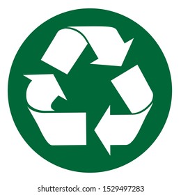 The universal recycling symbol. International symbol used on packaging to remind people to dispose of it in a bin instead of littering.Simple green recycling symbol button