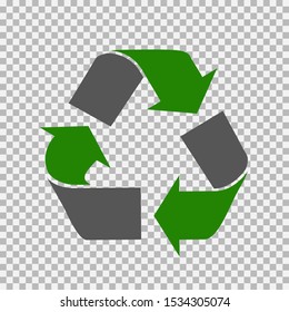 The universal recycling symbol. International symbol used on packaging to remind people to dispose of it in a bin instead of littering.Simple green recycling symbol button