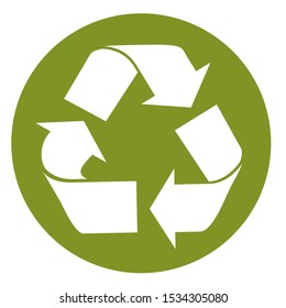 The universal recycling symbol. International symbol used on packaging to remind people to dispose of it in a bin instead of littering.Simple green recycling symbol button
