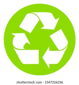 The universal recycling symbol. International symbol used on packaging to remind people to dispose of it in a bin instead of littering. Icon isolated on white background. Vector illustration.