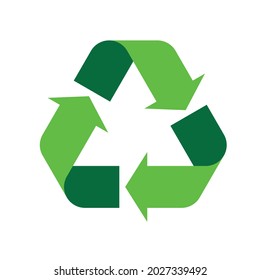 Universal Recycling Symbol. Theme of low or zero waste, clear energy, natural resources conservation, natural ecosystems protection or ecological sustainability of the planet. Green flat vector symbol
