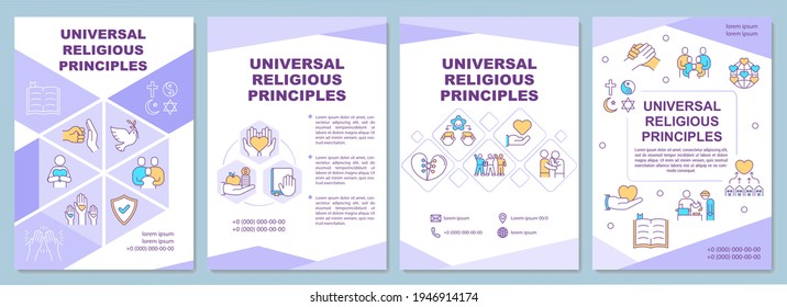 Universal religious principles brochure template. Social awareness. Flyer, booklet, leaflet print, cover design with linear icons. Vector layouts for magazines, annual reports, advertising posters