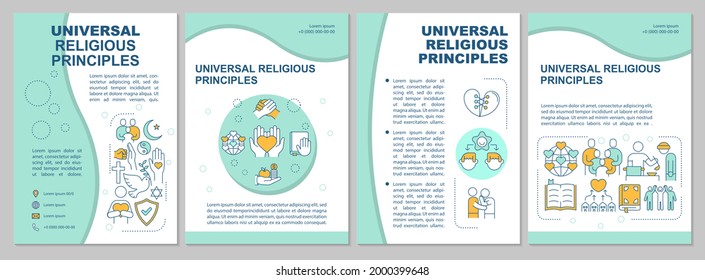 Universal religious principles brochure template. Unity and peace. Flyer, booklet, leaflet print, cover design with linear icons. Vector layouts for magazines, annual reports, advertising posters