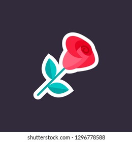 Universal Roser flat icon, ecology element. Love symbol, logo sign. Graphic or web element for Valentine s Day celebration, wedding, engagement, dating services. Rose sticker isolated on background.