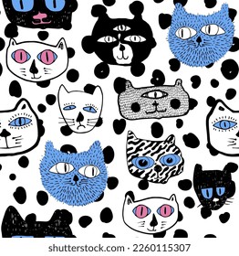 Universal Seamless cute Pattern With cats. Vector Background Composition For A Poster Design, Fabric Print, Wallpaper, Wrapping Paper.