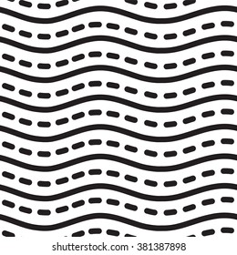 Universal seamless linear striped wave abstract pattern in black and white. Simple classical background, lines with the same interval