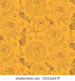 Universal seamless pattern of roses on a yellow background. Linear illustration of roses. Texture for printing and interior decor.