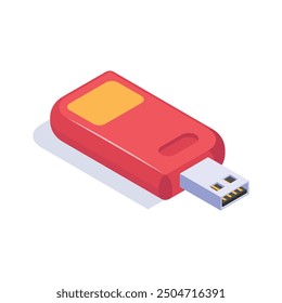 Universal serial bus, external data storage, flash drive icon in isometric style