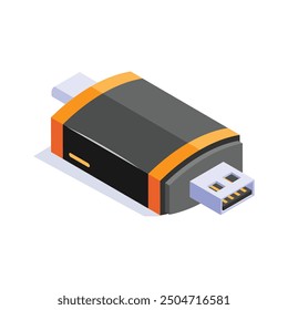 Universal serial bus, external data storage, flash drive icon in isometric style