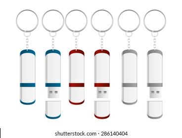 Universal Serial Bus flash drive memory set with key chain