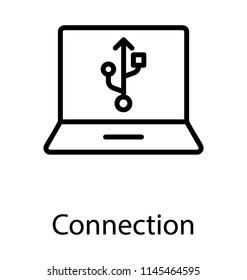 Universal serial bus symbol on laptop screen, usb connection icon vector 