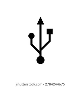 Universal Serial Bus USB Connection Symbol Glyph Icon. Black glyph icon silhouette of the standard universal serial bus USB connection interface symbol.
