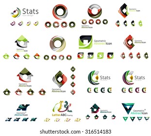 Conjunto universal de logotipos abstractos. Plantilla de símbolos de diseño web, aplicaciones y negocios - bucles, formas geométricas y otras