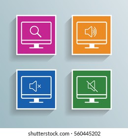 Universal Set Icons Technology. Computer Screen, Search, Voice, Sound Symbols Outline Style Design