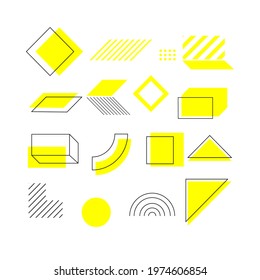 Universal set of modern halftone posters abstract geometric shape sweet yellow color with high res. Design for brochure, background, magazine, cover, print, card, branding, flyer. Vector illustration.