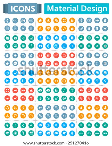 Universal set of social, technical, household icons isolated on white background. Vector illustration designed in a modern style - Material Design.